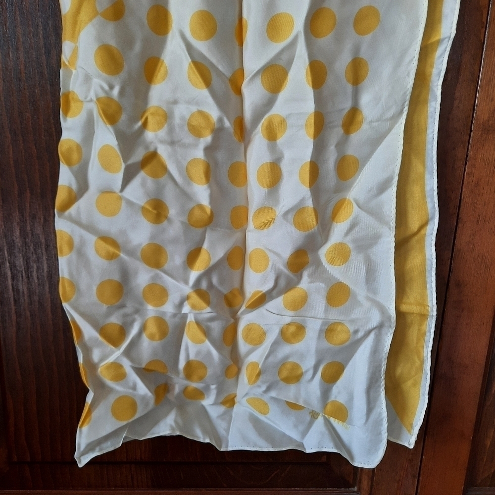 Vintage Scarves by Vera satin yellow white polka dot print scarf - Picture 7 of 9